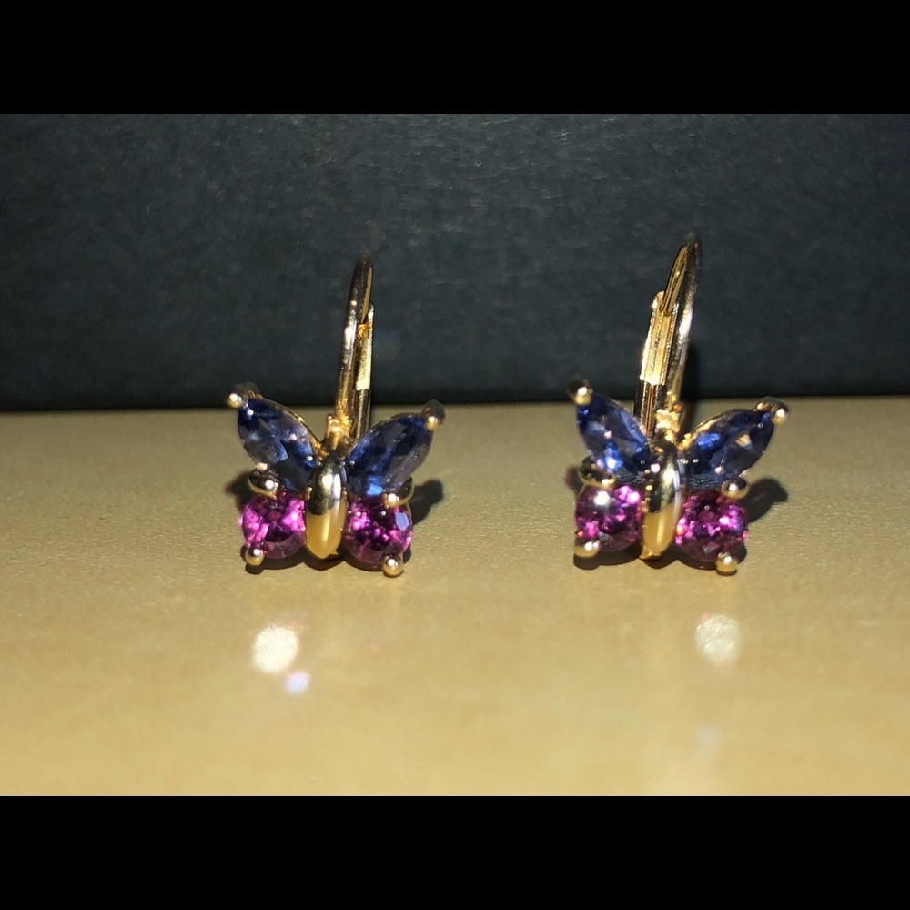 Amethyst and Garnet Butterfly drop earrings